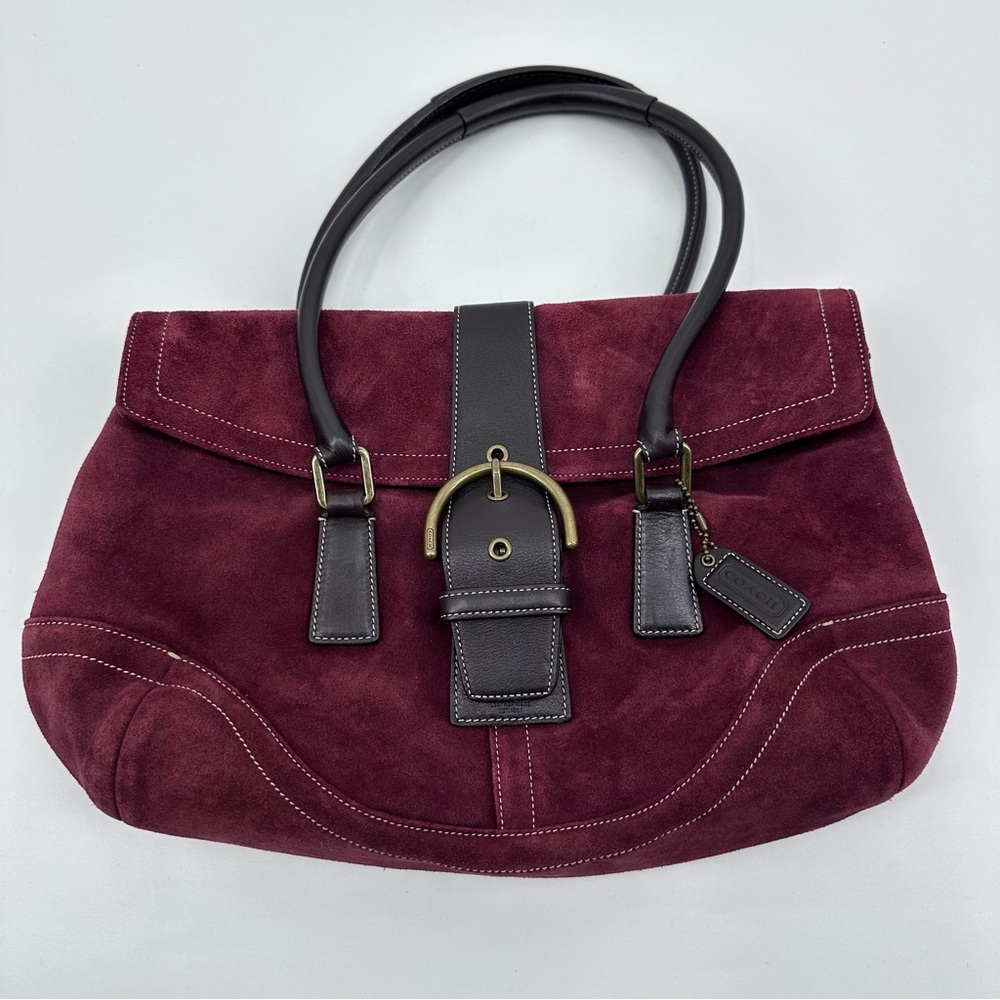 Coach Suede Leather Satchel Shoulder Bag G04S-9507 Wine Burgundy